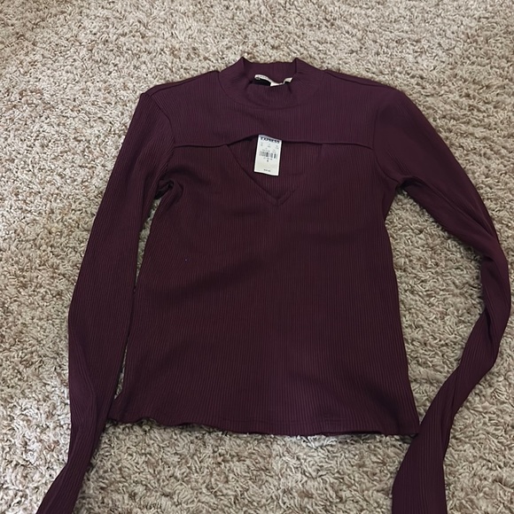 Express maroon high neck ribbed long sleeve shirt - Picture 1 of 3